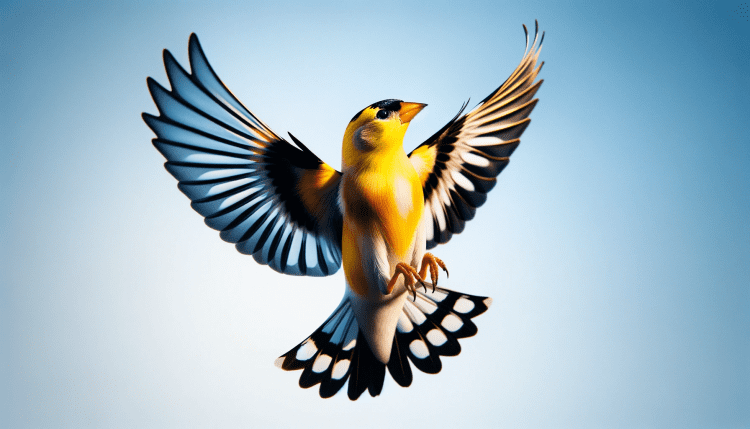 American goldfinch mid flight