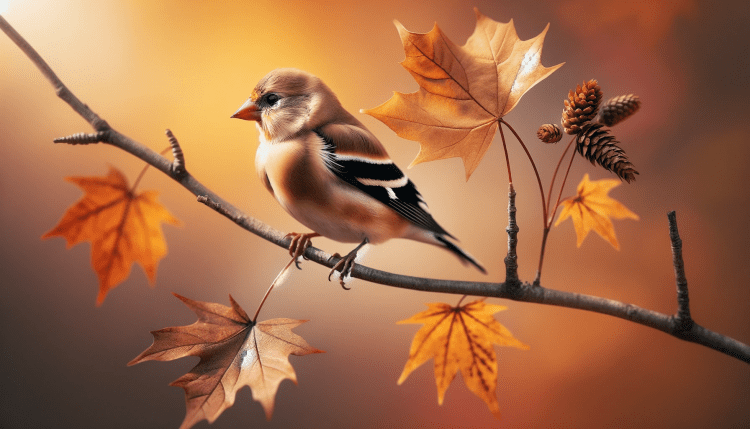 An American goldfinch perched on a branch.