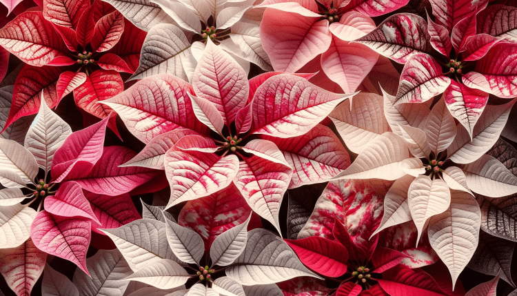 Close up of different colors of poinsettias