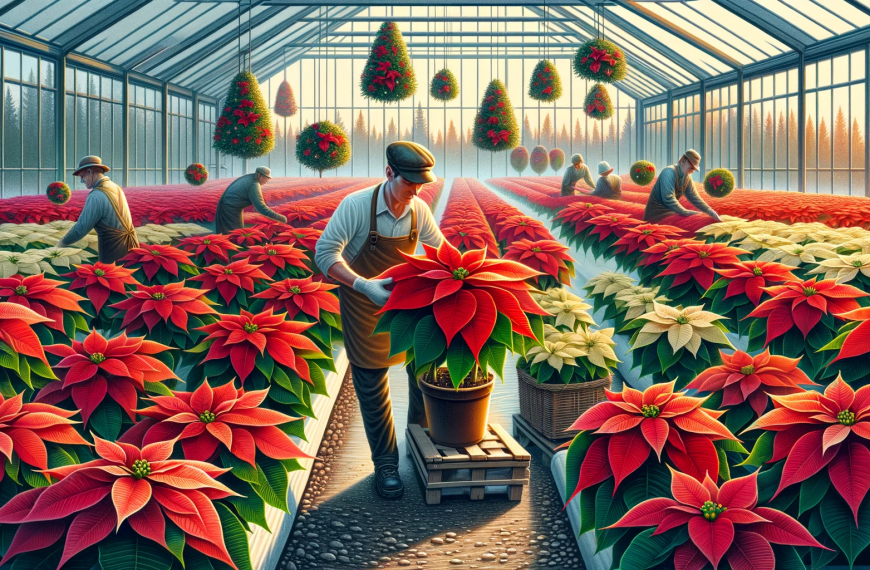 Poinsettias in a greenhouse