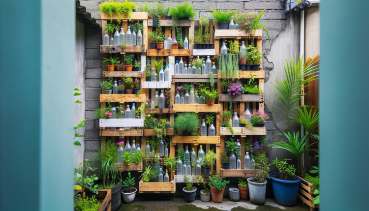 Vertical garden using recycled materials